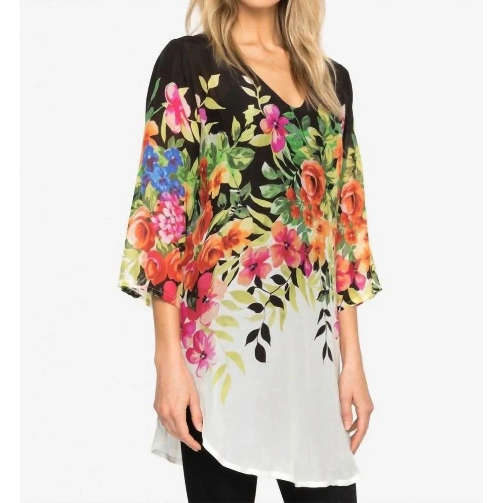 Johnny Was Betty Floral Bold Print Tunic Blouse Lagenlook Relaxed Fit Size XXL